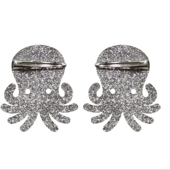 Silver Glitter Octopus Hair Clips, Set of 2 - Picture 3 of 3